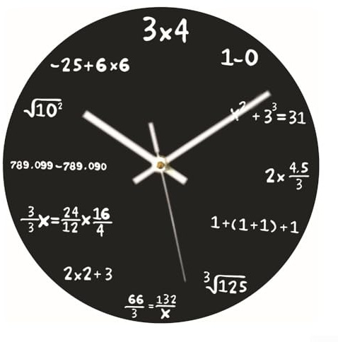 SMZhomeone Moderne Mathematik-Wanduhr 30 cm, schwarzer Kunststoff, batteriebetrieben, einzigartiges Design für Lehrer, Studenten, Heimbüro, Dekoration (3 x 4 schwarze Unterseite)
