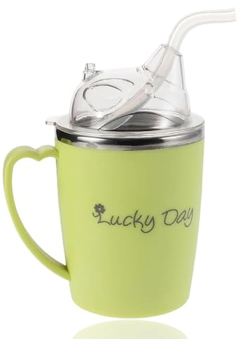 350ml Sippy Cup with Straw, Green Beakers for Elderly 3-in-1 Non Spill Cups for Elderly, Drinking Cups with Lids and Straws Suitable for The Elderlys and People with Limited Mobility