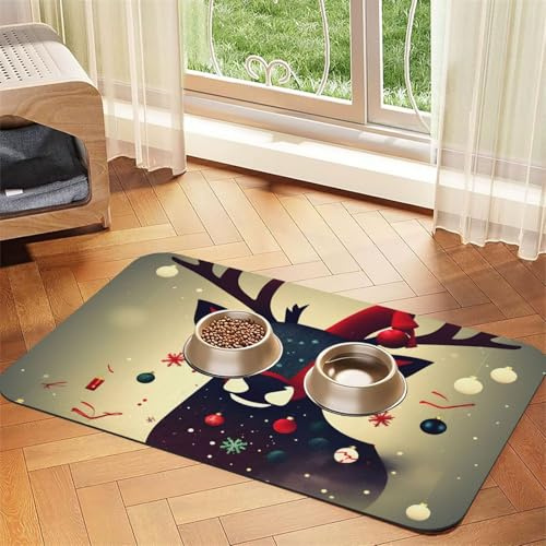Christmas Deer Picture Pet Feeding Mat Bowl Mat Dog Mat Suitable For Dogs Cats Specific Pads Feeder