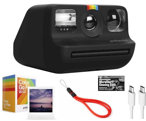 Polaroid Go Appareil photo instantané Noir avec double film couleur et chiffon en microfibre