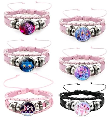 FMKLDENA 6 Stück Armbänder, Armband für Mädchen, Freundschaftsarmband, Verstellbares geflochtenes Lederarmband, Anime-Fan-Geschenk für Geburtstag, Weihnachten, Cosplay im Alltag