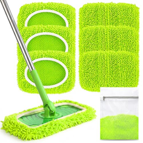 TOPESCT 6 Stück Bodentücher für Swiffer Feuchte Bodentücher, Wiederverwendbare Mikrofaser Wischpads für Swiffer Bodenwischer Nass, 25x11cm Waschbar Moppbezüge, Extra Dick für Fliesen Hundehaare