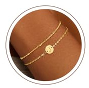 Maxcate Armband Damen Gold Silber, 18K Gold/Weißgold Vergoldet Armband mit Buchstaben Personalisierte Geschichtet Armbänder Schmuck Damen Geburtstagsgeschenk Geschenk für Mädchen Frauen Kinder