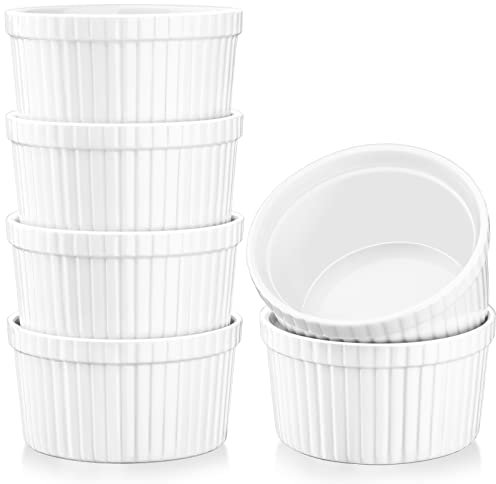 MALACASA Lot de 6 Moules à Muffins en Porcelaine, Ramequins et moules à soufflés, 220 ml, 9 x 9 x 5 cm, Passent au Lave-vaisselle et au Four