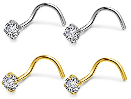 PiercingJ 2PCS Anneau Boucle de Nez Septum Zircon Cristal Arcade Courbe Crochet Spiral Acier Inoxydable Bijoux de Corps