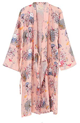 Fancy Pumpkin Peignoir Kimono pour Femmes Pyjama Peignoir Yukata [Lapin Rose pour Prières],L,Rose-Color205