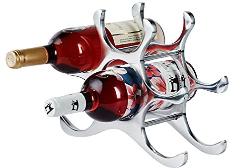 MichaelNoll Weinregal Flaschenregal Flasche Aluminium Silber Luxus - Weinständer, Regal Modern aus Metall - Flaschenhalter/Flaschenständer für Flaschen Sekt, Wein und Champagner - 27,5 cm