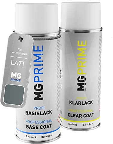 MG PRIME Autolack Sprühdosen Set für Volkswagen VW LA7T / A7T / X6 United Grey Metallic/Cinza Unted Basislack Klarlack Spraydose 400ml
