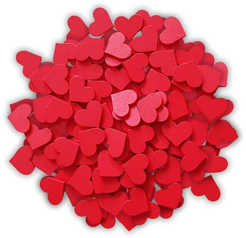 edelkern Holz Streuteile - 200 x rote Herzen (200 x kleine Herz Teile) - Schöne Dekoration (Deko) zum Basteln (DIY)