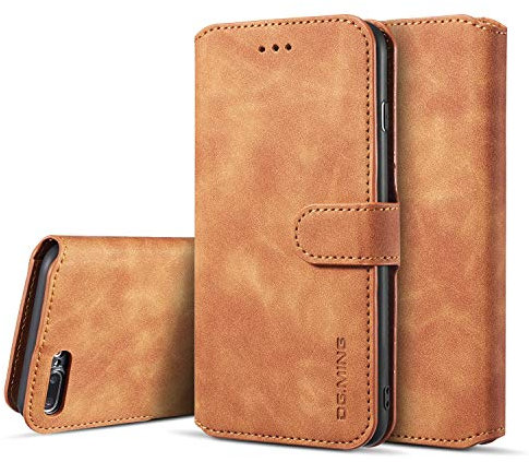 UEEBAI Case for iPhone 7 Plus iPhone 8 Plus, Luxury PU Leather Case Vintage Wallet Flip Cover TPU Inner Shell [Card Slots] [Magnetic Closure] Stand Function Folio Shockproof Full Protection - Brown