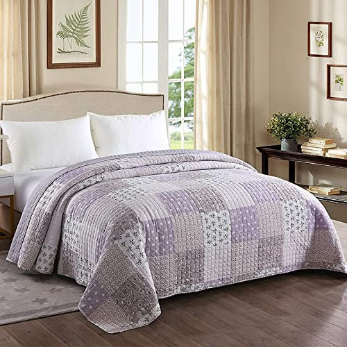 Laneetal 0180019,Couvre lit 220x240cm Couverture de lit matelassé Style Patchwork,Motif Fleurs + étoiles