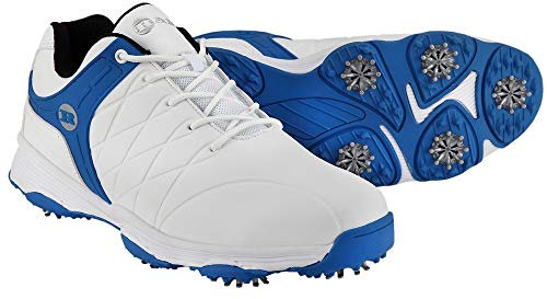 Ram Golf FX Tour Mens Waterproof Golf Shoes- White/Blue- UK 10
