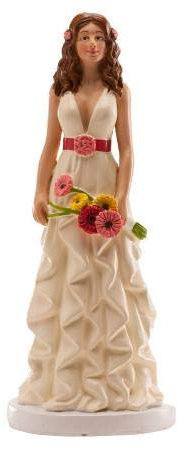 dekora - Decorazione per Torte di Matrimonio - Figura di Sposa con Bouquet di Margherite Colorate 16 cm