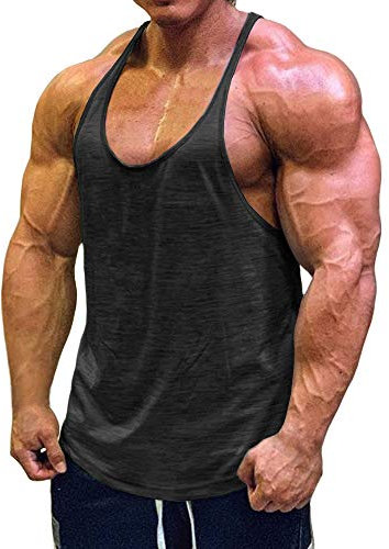 Muscle Cmdr Herren Workout Stringer Tanktops Y-Back Gym Fitness Trägershirt,Männer Muskelshirt Training Achselshirt Sport (Schwarz,Dünne Schulter,L)