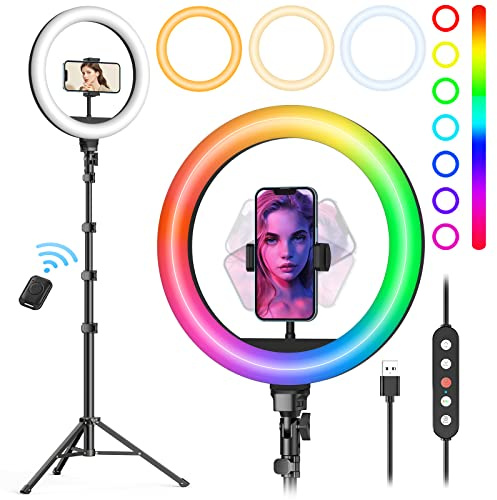 Weilisi 10 Ring Light with Stand 72'' Tall & Phone Holder,38 Color Modes Selfie Light with Tripod Stand,Stepless Dimmable/Speed LED Ring Light for iPhone & Android,YouTube, Makeup,TIK Tok