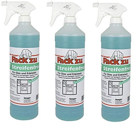 3x SEEGER Pack zu 7 - Streifenfrei | löst mühelos Fett, Verunreinigungen von Glas, Spiegeln & Edelstahl | in 1L Sprühflasche | plus Gratis THANK YOU Aufkleber