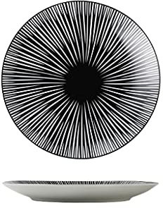 Dinnerware Dishes Plates 10inch Ceramic Dessert Plates Black and White Striped Dinner Plates with Pattern for Salad Pasta Steak and Snack Serving Plates Dishes(Round) Dinner Restaurant Family Party St