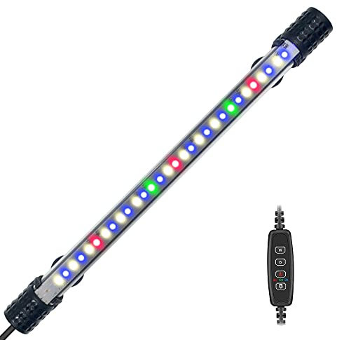 VARMHUS Tauchen Aquarium Licht,Aquarium LED Beleuchtung mit Timer Auto On/Off Dimm-Funktion,3 Lichtmodi Dimmbar,10 Helligkeitsstufen optional&3Stufen der Zeitschleifenfunktion 30LEDs-RGB 28cm