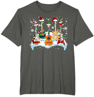 Christmas Guitar Tree Xmas Lights Santa Guitar Instruments T-Shirt