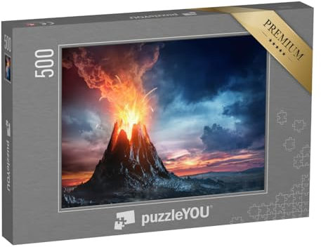 puzzleYOU: Puzzle 500 Teile „Vulkanischer Berg in Eruption, Vulkanausbruch, 3D-Illustration“ – aus der Puzzle-Kollektion Vulkane
