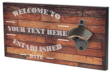 Bang Tidy Clothing Personalised Bottle Opener Wall Mounted Wooden Bar Sign Plaque - Bar Accessories for Home Pub Man Cave - Beer Gifts for Him Dad - 30 cm x 15 cm x 1.5 cm - WS-A1273 - ADD YOUR TEXT