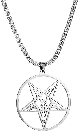 TEAMER Satanische Leviathan-Kreuz-Halskette aus Edelstahl, Baphomet-Anhänger, Siegel von Luzifer,Pentagramm-Halskette Satan Kirchenkette, Amulett, okkulter Schmuck