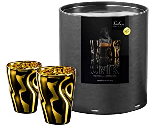Eisch UNIK Espressogläser, 2er Set, Handgefertigt, Unikate mit Verzierung aus 24-karätigem Echtgold, 100 ml, in Geschenkröhre