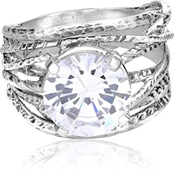 925 Sterling Silber Ring mit rundem Zirkonia, Krappen Vintage Design, Statement Schmuck, hypoallergen, nickelfrei, bleifrei, handgefertigte Designer-Kollektion