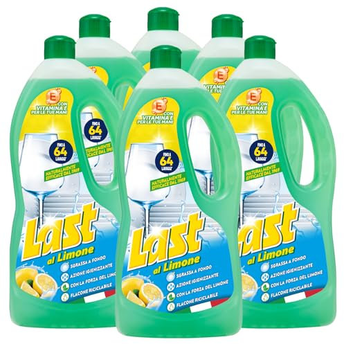 6x Last Detersivo Piatti Liquido al Limone Sgrassante Sporco e Incrostazioni con Vitamina E Formato da 950ml - 384 Lavaggi