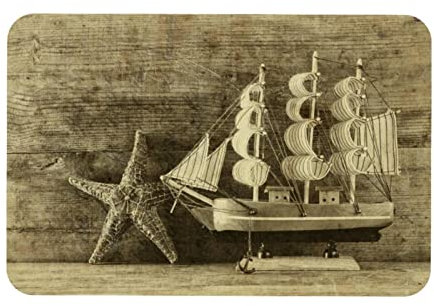 Fußmatte für den Innenbereich, Motiv: Segelboot, Seestern auf Holzbild, dekorativer Eingangsteppich für Garten, Küche, Schlafzimmer, rutschfeste Gummimatte, 40,6 x 61 cm