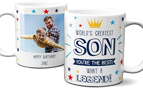 Thoughtful Gift: Worlds Greatest Son Photo Mug - Personalised Cup for Son, Birthday & Christmas