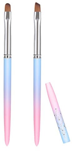 SAVITA 2pcs Nail Art Clean Up Brushes, Round & Angled Head, Synthetic Bristles, Plastic Handle, Blue & Pink, Nail Art Design & Polish Mistake Cleaning
