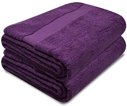 Towelogy® Quick Dry Large Bath Towels Set Egyptian Cotton Ring Spun Premium Hotel Quality Super Absorbent Bathroom Towel 70x125cm (Purple Aubergine, 2)
