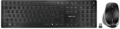 CHERRY DW 9500 SLIM, Wireless Desktop Set, UK Layout (QWERTY), Bluetooth or 2.4 GHz Wireless Connection, Ergonomic Right-Handed Mouse, Black-Grey