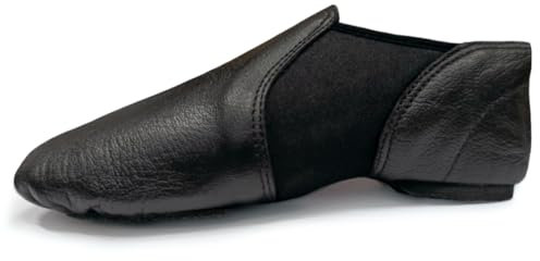 Jazz Shoes Slip on Jazz Dance Shoes Rubber Split Sole Slip Resistance Leather and Neoprene Black Fish Style (Size 2 UK, Black)