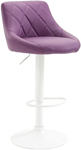 CLP Barhocker Lazio Mit Kunstlederbezug I Drehbarer Thekenhocker Mit Fußstütze I Höhenverstellbarer Barstuhl Mit Trompetenfuß, Farbe:lila, Gestell Farbe:weiß