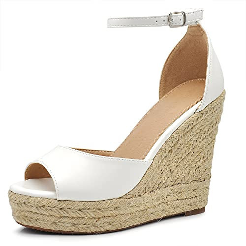 Scarpe Sandali Espadrillas da Donna con Platform Zeppa Corda Cinturino Fibbia X7M0096 Bianco N.40