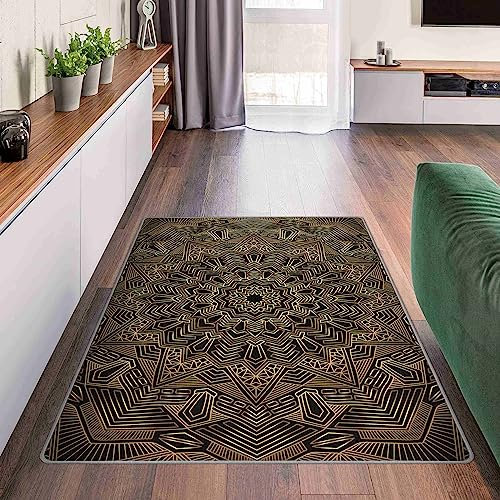 Bilderwelten Waschbarer Teppich Vintage rutschfest Mandala Stern Muster Gold schwarz Läufer Wohnzimmer Schlafzimmer 120x180 cm