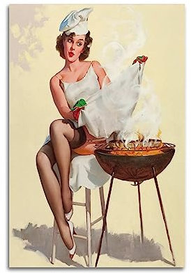 Vintage-Poster PinUp Girl Barbecue Magnet Vinyl Magnetblatt Poster Wandkunstdruck Retro Ästhetische Raumdekoration Malerei Leinwand Poster für Zuhause und Büro Dekorationen 60 x 90 cm ungerahmt