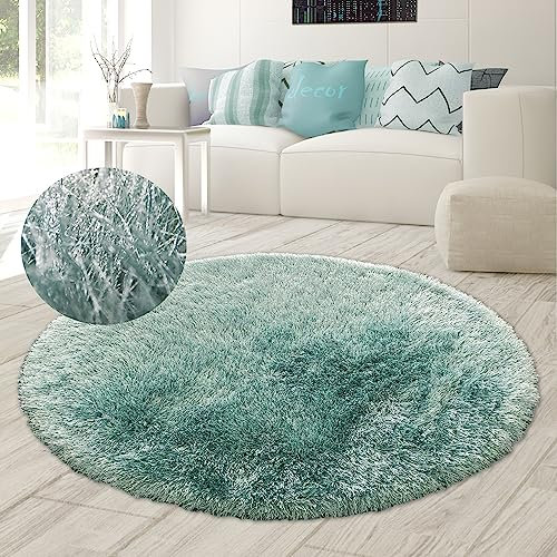 Teppich-Traum Wohnzimmerteppich Langflor Schlafzimmer Gästezimmer flauschig Türkis 120 cm Rund