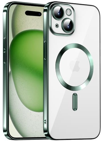 KPPIT for iphone 15 Case 6.1“, Compatible with MagSafe, Slim Clear Magnetic Case Scratchproof and Shockproof with Camera Protection - Dark Green