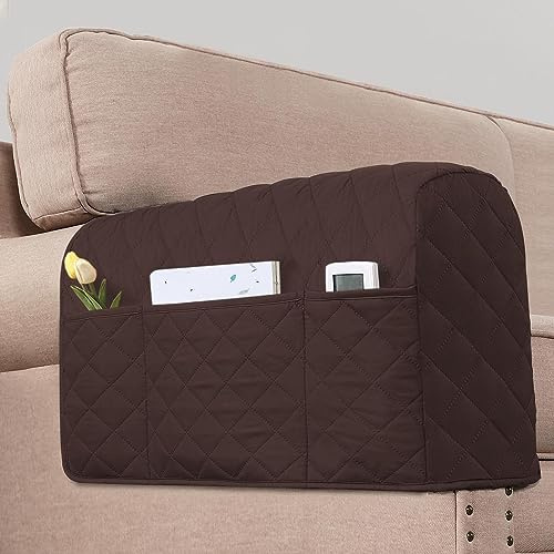 KPPKOU 2 Pack Water Resistant Armrest Covers for Chairs and Sofas Couch Arm Covers for Sofa with 3 Pockets for Phone Sofa Arm Protector for Pets, Cats (Brown)