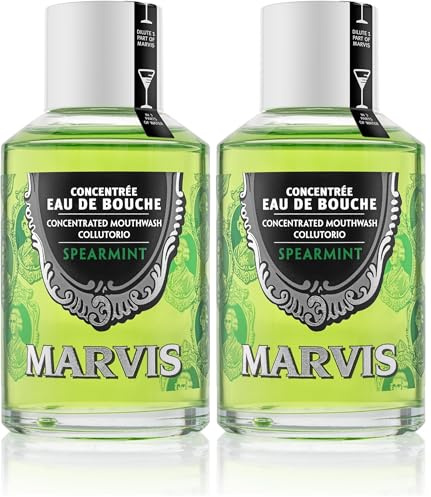Marvis Spearmint Mundwasser Konzentrat, 120 ml, alkoholfreie Mundspülung fördert einen langanhaltend frischen Atem, gesundes Zahnfleisch und reduziert Zahnbelag (Packung mit 2)