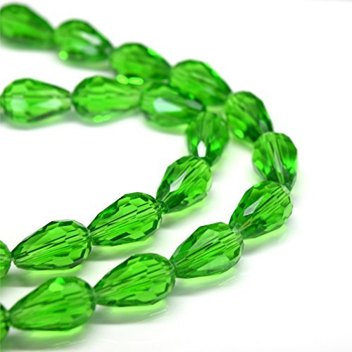 Faceted Teardrop Glass Beads for Jewellery Making (8X11MM (55PCS), Fern Green)