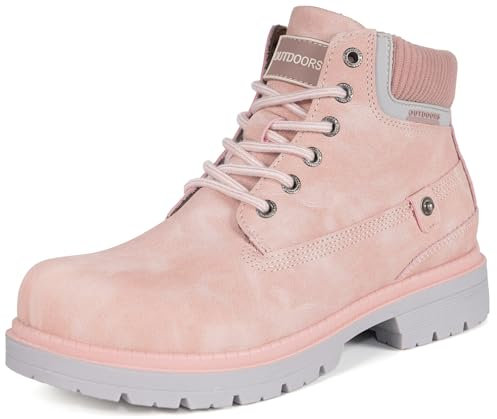 Eagsouni Winterstiefel Damen Warm Gefüttert Winterschuhe Schneestiefel Stiefeletten Arbeit Stiefel Winter Trekking Wander Schuhe, Rosa ohne Fell, 42 EU