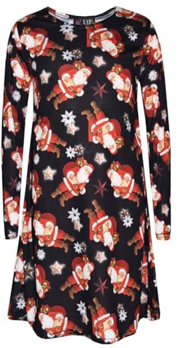 A2Z 4 Kids Girls Christmas Dress Multi Xmas Long Sleeve Dresses - Xmas-Dress Santa Gifts Black 7-8.