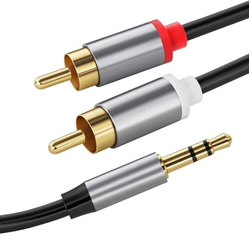 CABLEPELADO Cable Audio estéreo Jack 3.5 Macho - 2X Macho, Cable Jack a 2 con HiFi Sonido, Apto para Móvil, Tablet, PC, iPod, Amplificador, Altavoz, TV, DVD, contactos chapados Oro, 50 cm