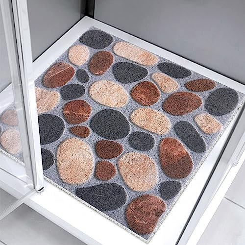 Tapis de douche carré antidérapant : 80 x 80 cm Grand tapis de bain antidérapant et anti-moisissure pour douche intérieure – Texture douce avec trous de drainage – Tapis de massage en luffa marron