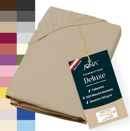 JONA SLEEP® Deluxe Spannbettlaken, Spannbettlaken in Hotelqualität - 240 g/m² - 150 Wäschen Garantie | Made in Austria (Cappuccino, 120-130 x 200-220 cm)