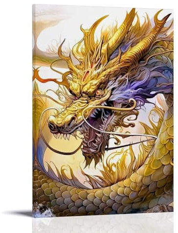 YBJDLO Beast Artwork-Poster The Golden Dragon That Tumbles over The Sea Room Living Room Decor Modern Aesthetic Wall Art Gift For Friend Bed Frame, 30 x 45 cm